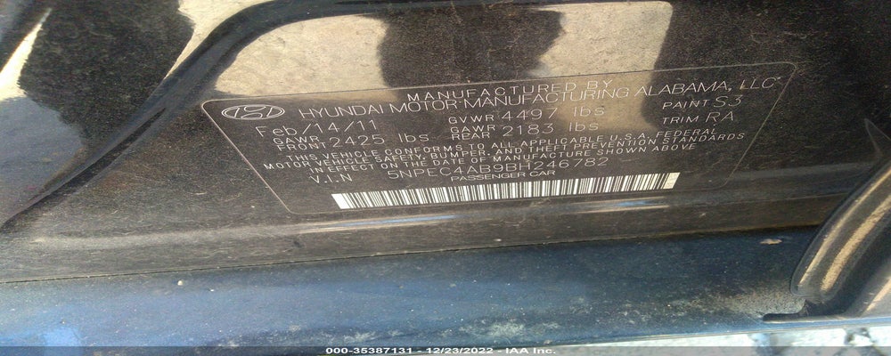 5NPEC4AB9BH246782 2011 HYUNDAI SONATA photo no. 9