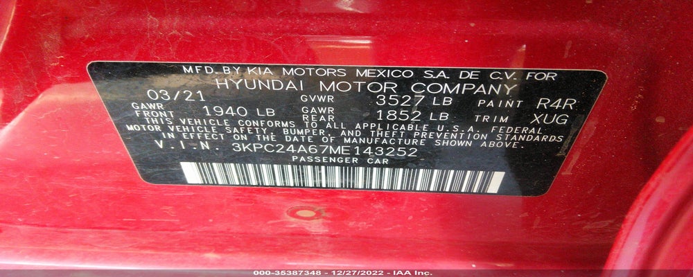 3KPC24A67ME143252 2021 HYUNDAI ACCENT photo no. 9
