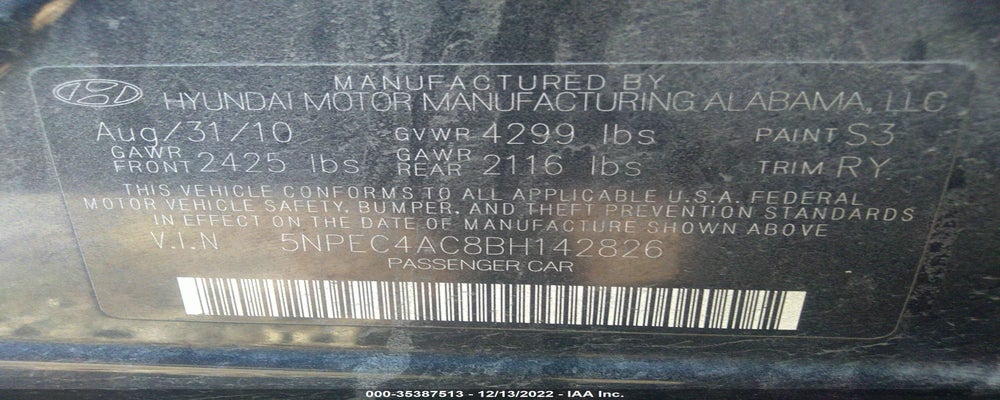 5NPEC4AC8BH142826 2011 HYUNDAI SONATA photo no. 9