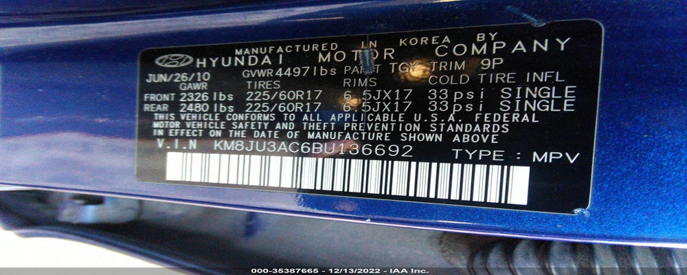 KM8JU3AC6BU136692 2011 HYUNDAI TUCSON photo no. 9