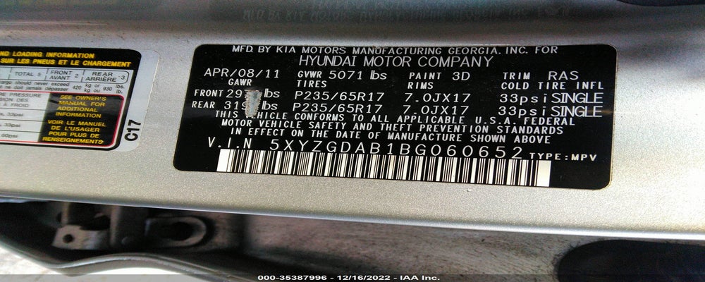 5XYZGDAB1BG060652 2011 HYUNDAI SANTA FE photo no. 9