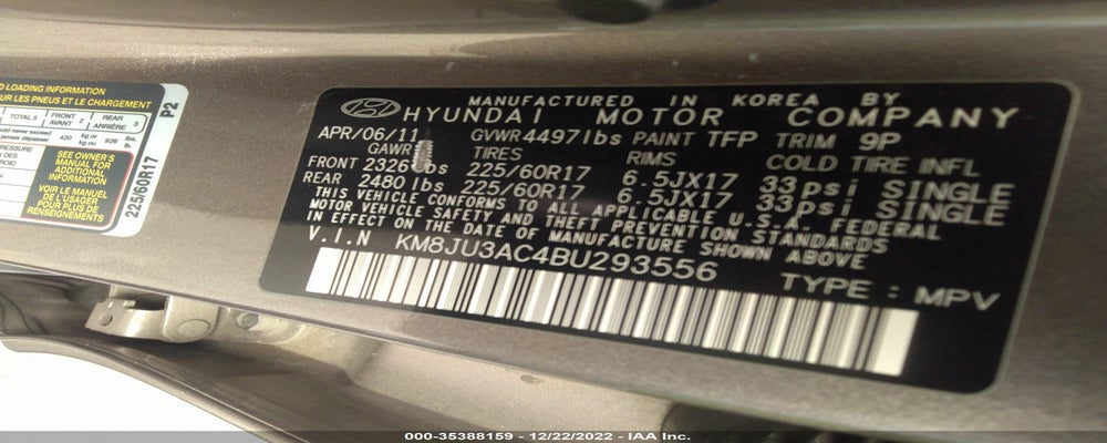 KM8JU3AC4BU293556 2011 HYUNDAI TUCSON photo no. 9
