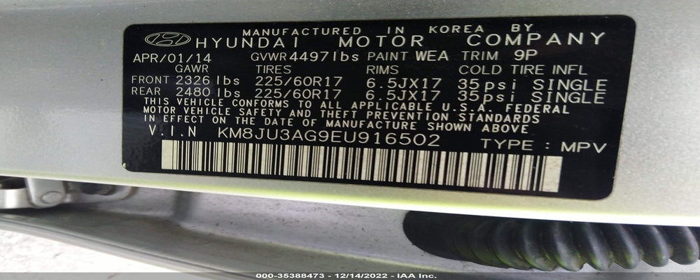 KM8JU3AG9EU916502 2014 HYUNDAI TUCSON photo no. 9