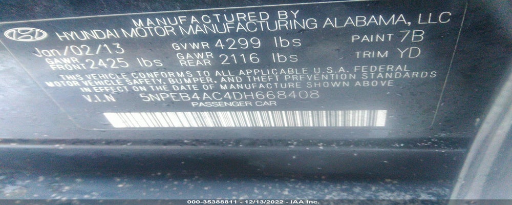 5NPEB4AC4DH668408 2013 HYUNDAI SONATA photo no. 9
