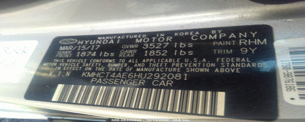 KMHCT4AE6HU292081 2017 HYUNDAI ACCENT photo no. 9