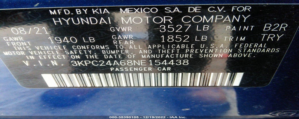 3KPC24A68NE154438 2022 HYUNDAI ACCENT photo no. 9