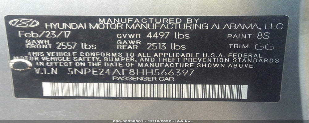 5NPE24AF8HH566397 2017 HYUNDAI SONATA photo no. 9