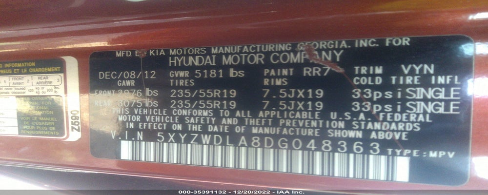 5XYZWDLA8DG048363 2013 HYUNDAI SANTA FE photo no. 9