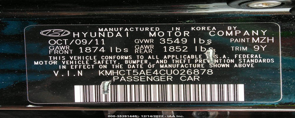KMHCT5AE4CU026878 2012 HYUNDAI ACCENT photo no. 9