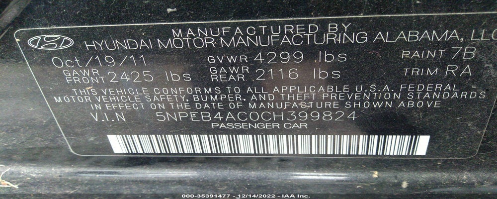 5NPEB4AC0CH399824 2012 HYUNDAI SONATA photo no. 9