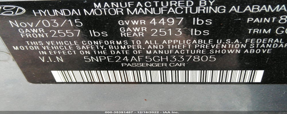 5NPE24AF5GH337805 2016 HYUNDAI SONATA photo no. 9