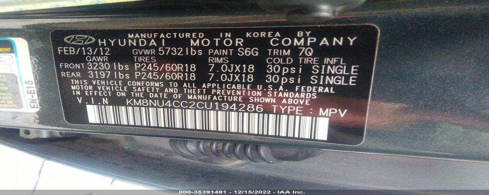 KM8NU4CC2CU194286 2012 HYUNDAI VERACRUZ photo no. 9