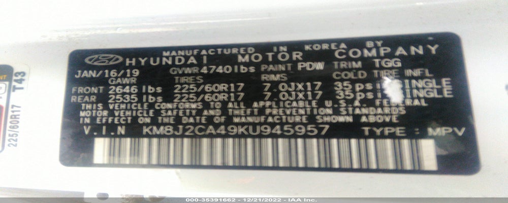 KM8J2CA49KU945957 2019 HYUNDAI TUCSON photo no. 9