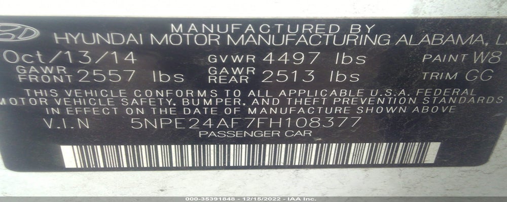 5NPE24AF7FH108377 2015 HYUNDAI SONATA photo no. 9