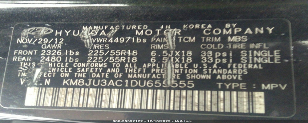 KM8JU3AC1DU655555 2013 HYUNDAI TUCSON photo no. 9