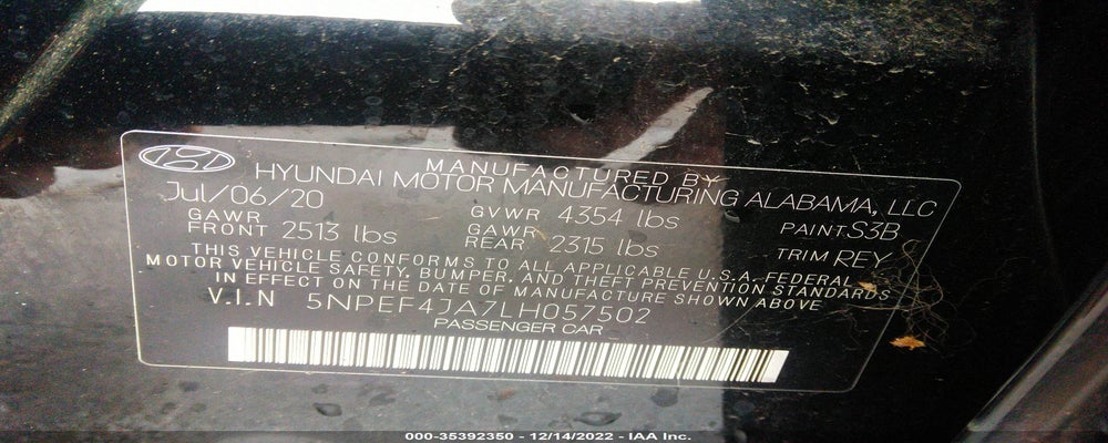5NPEF4JA7LH057502 2020 HYUNDAI SONATA photo no. 9