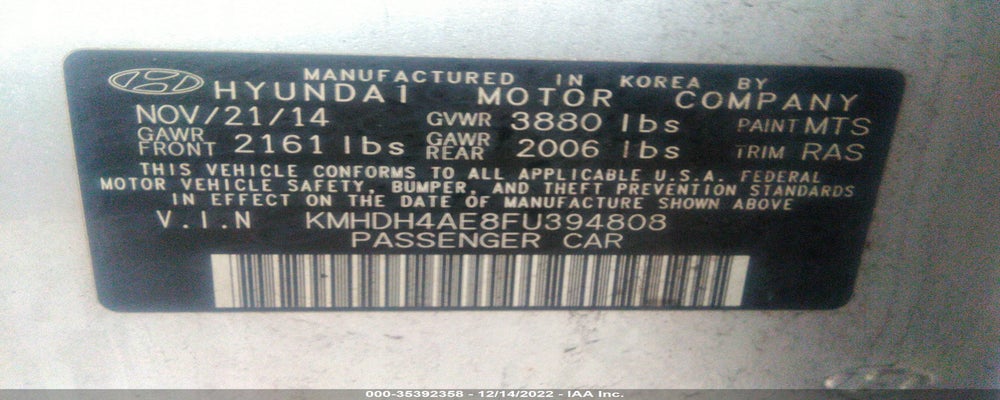 KMHDH4AE8FU394808 2015 HYUNDAI ELANTRA photo no. 9