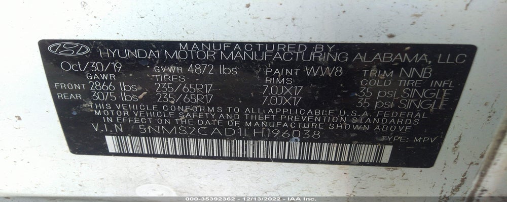 5NMS2CAD1LH196038 2020 HYUNDAI SANTA FE photo no. 9