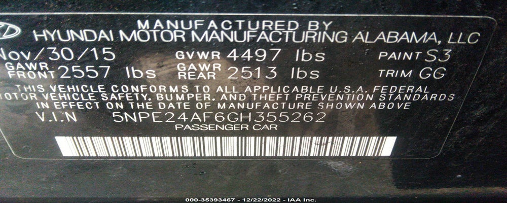 5NPE24AF6GH355262 2016 HYUNDAI SONATA photo no. 9