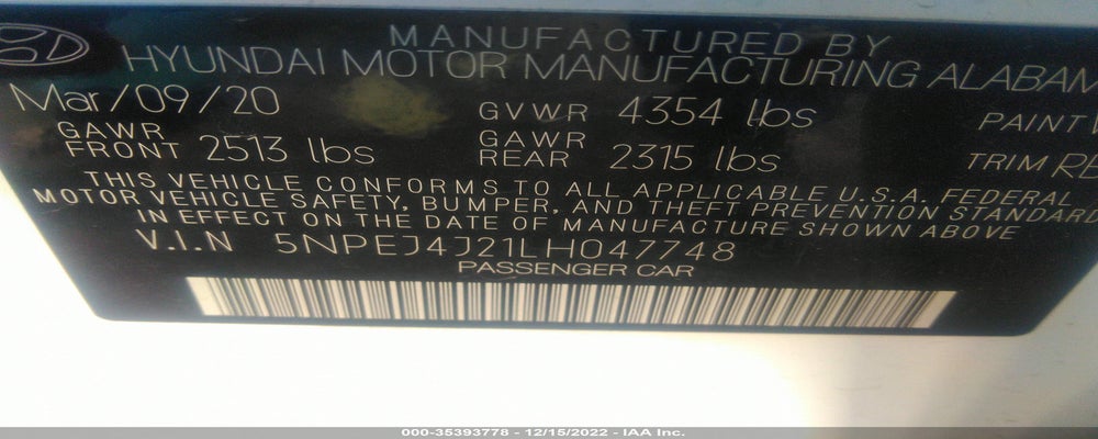 5NPEJ4J21LH047748 2020 HYUNDAI SONATA photo no. 9