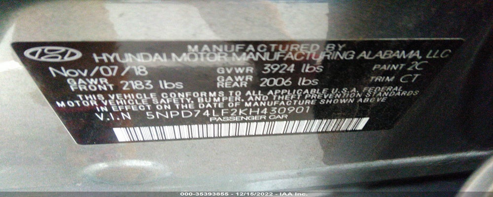 5NPD74LF2KH430901 2019 HYUNDAI ELANTRA photo no. 9