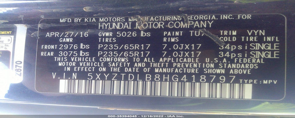 5XYZTDLB8HG418797 2017 HYUNDAI SANTA FE SPORT photo no. 9