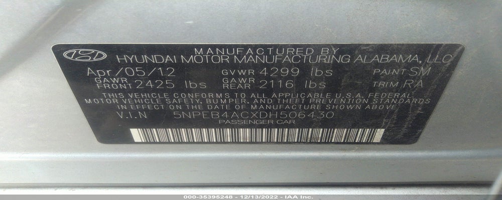 5NPEB4ACXDH506430 2013 HYUNDAI SONATA photo no. 9