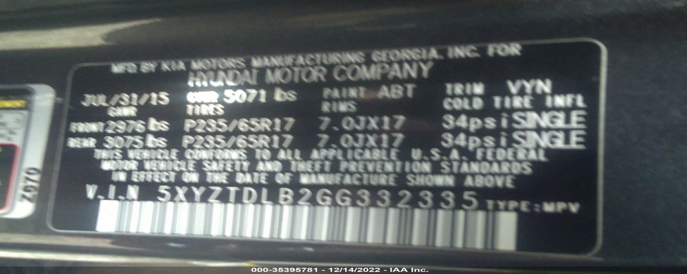 5XYZTDLB2GG332335 2016 HYUNDAI SANTA FE SPORT photo no. 9