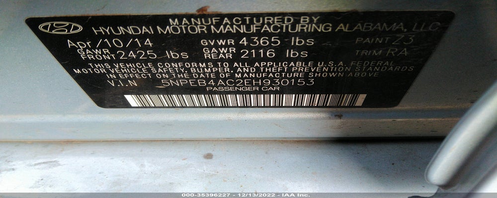 5NPEB4AC2EH930153 2014 HYUNDAI SONATA photo no. 9