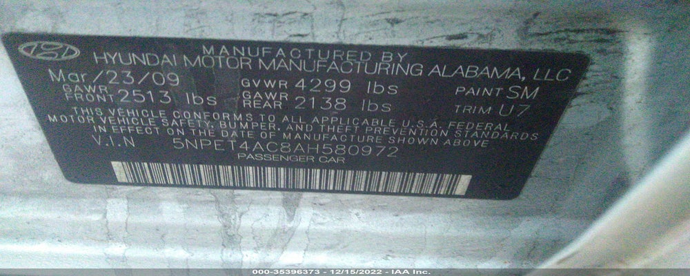 5NPET4AC8AH580972 2010 HYUNDAI SONATA photo no. 9
