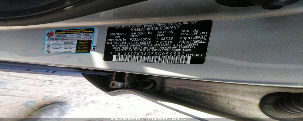 5XYZKDAG5BG056582 2011 HYUNDAI SANTA FE photo no. 9