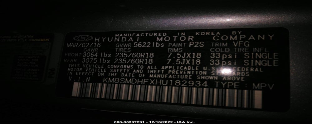 KM8SMDHFXHU182934 2017 HYUNDAI SANTA FE photo no. 9