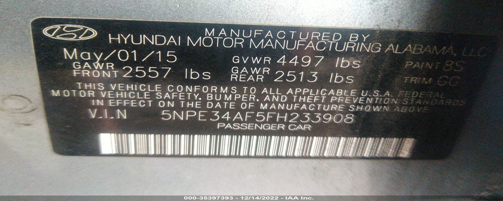 5NPE34AF5FH233908 2015 HYUNDAI SONATA photo no. 9