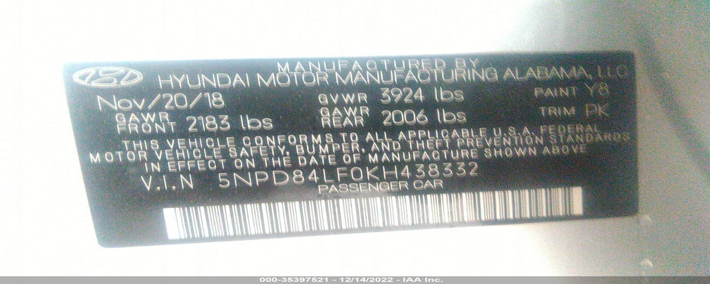 5NPD84LF0KH438332 2019 HYUNDAI ELANTRA photo no. 9