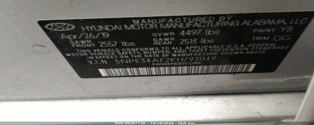 5NPE34AF2KH792049 2019 HYUNDAI SONATA photo no. 9