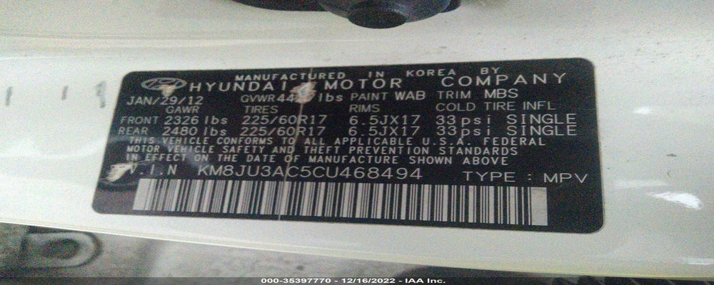 KM8JU3AC5CU468494 2012 HYUNDAI TUCSON photo no. 9