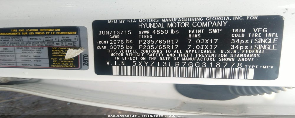 5XYZT3LB7GG318778 2016 HYUNDAI SANTA FE SPORT photo no. 9