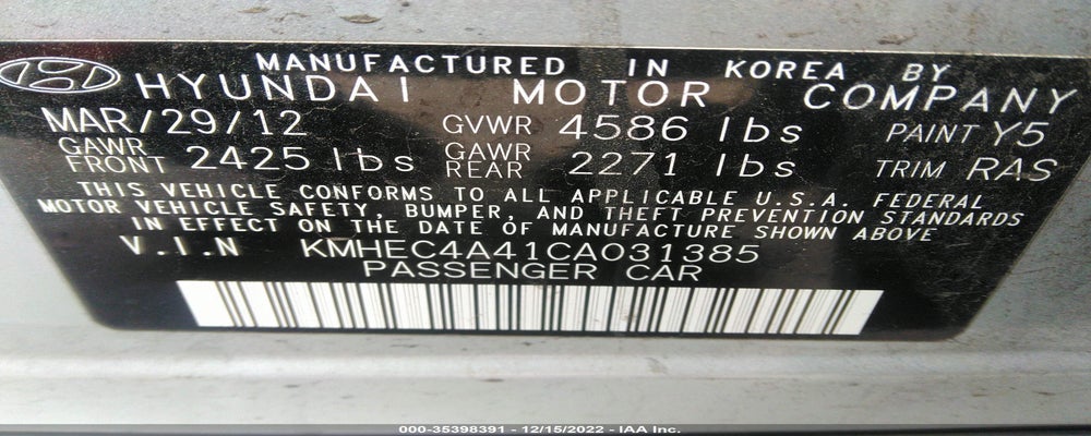 KMHEC4A41CA031385 2012 HYUNDAI SONATA photo no. 9