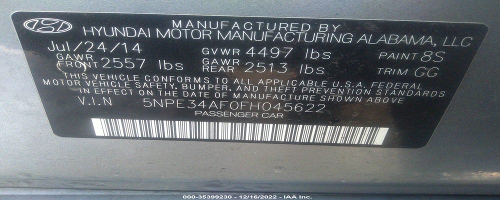 5NPE34AF0FH045622 2015 HYUNDAI SONATA photo no. 9