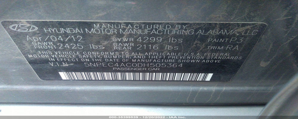 5NPEC4AC0DH505364 2013 HYUNDAI SONATA photo no. 9