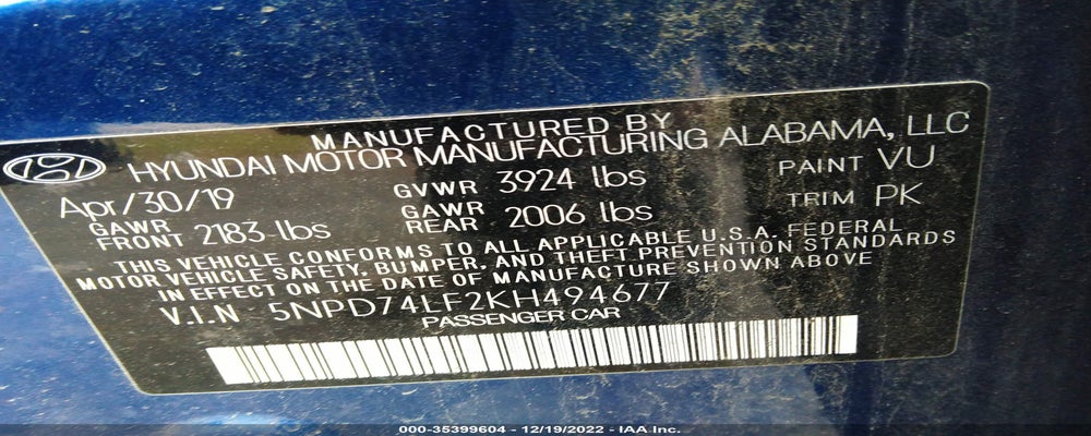 5NPD74LF2KH494677 2019 HYUNDAI ELANTRA photo no. 9