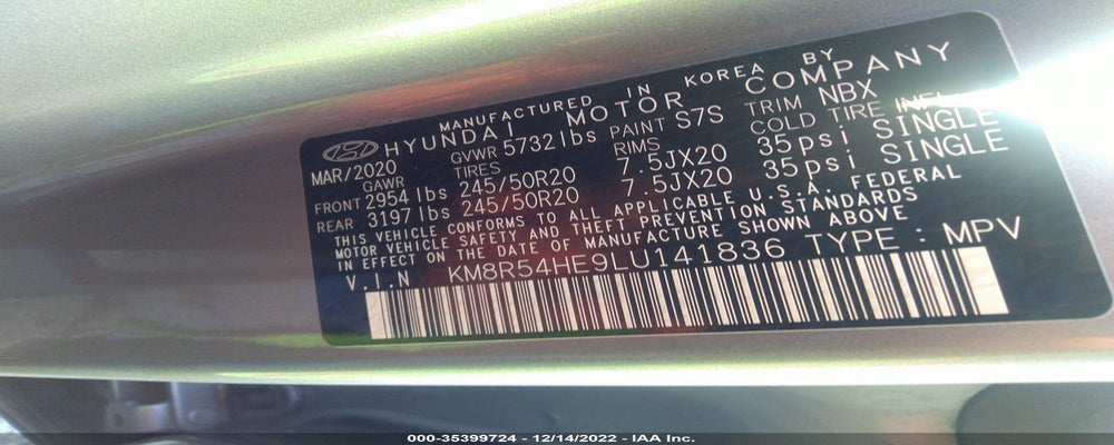 KM8R54HE9LU141836 2020 HYUNDAI PALISADE photo no. 9