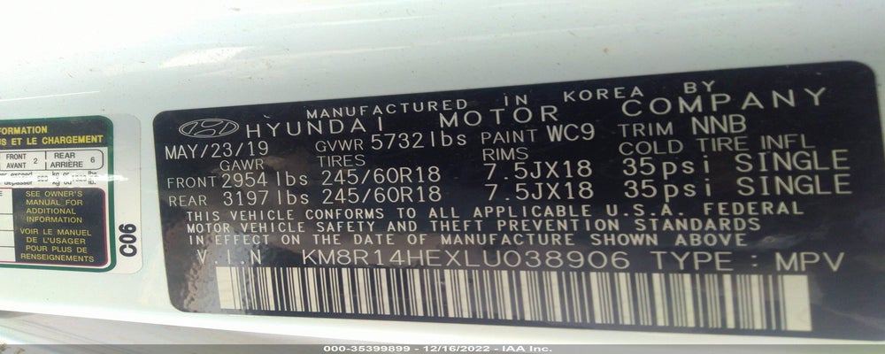 KM8R14HEXLU038906 2020 HYUNDAI PALISADE photo no. 9