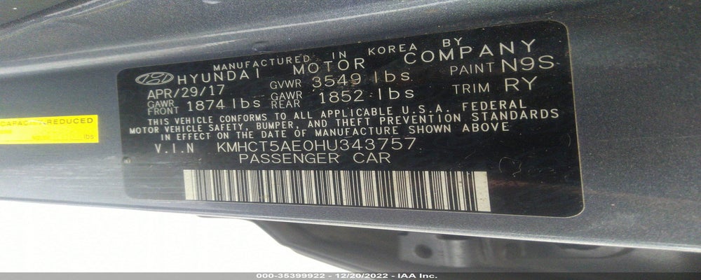 KMHCT5AE0HU343757 2017 HYUNDAI ACCENT photo no. 9