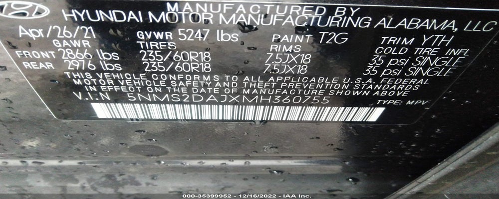 5NMS2DAJXMH360755 2021 HYUNDAI SANTA FE photo no. 9