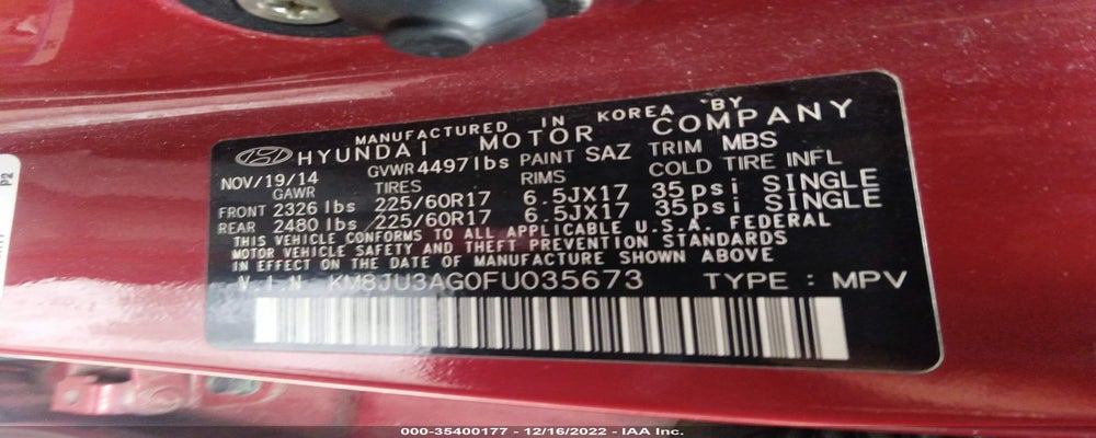 KM8JU3AG0FU035673 2015 HYUNDAI TUCSON photo no. 9