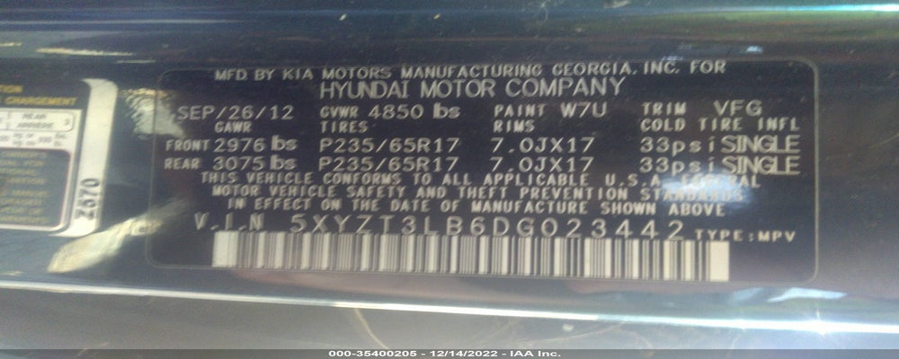 5XYZT3LB6DG023442 2013 HYUNDAI SANTA FE photo no. 9