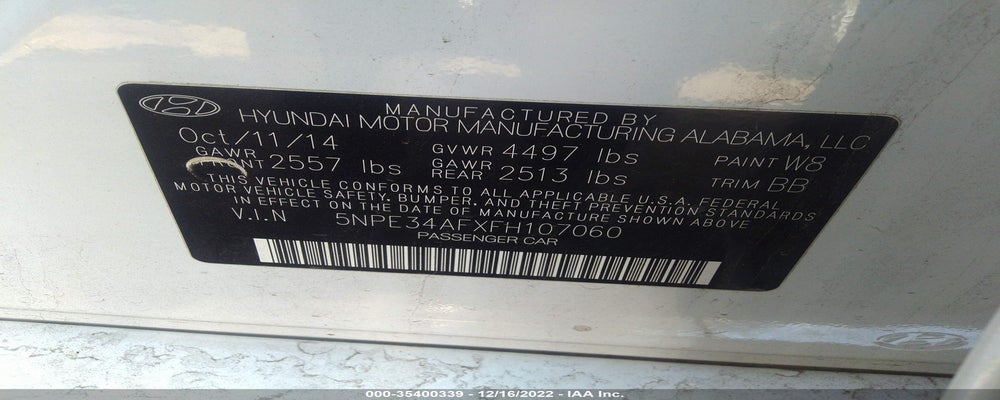 5NPE34AFXFH107060 2015 HYUNDAI SONATA photo no. 9