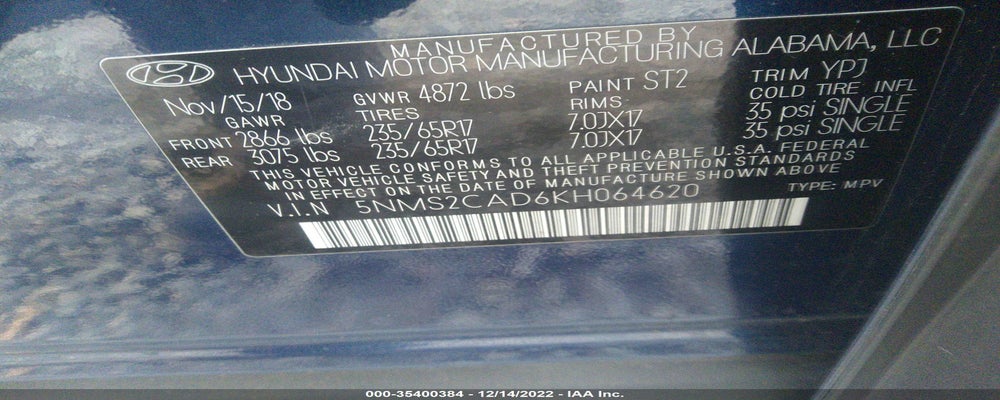 5NMS2CAD6KH064620 2019 HYUNDAI SANTA FE photo no. 9