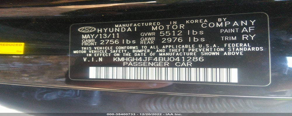 KMHGH4JF4BU041286 2011 HYUNDAI EQUUS photo no. 9